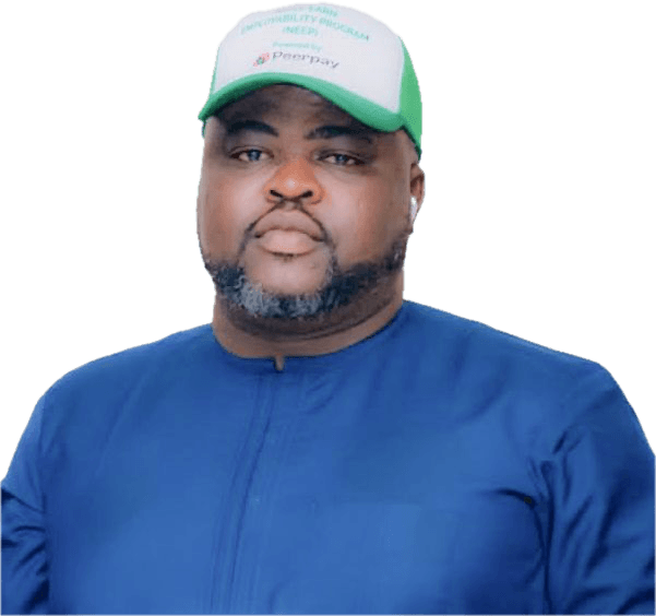 Akinteye Babtee Babatunde, President of the National Association of Nigerian Students, wearing a NEEP cap